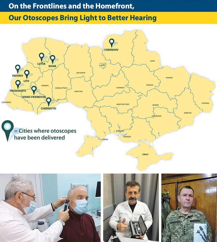 Donated otoscopes being used in Ukraine